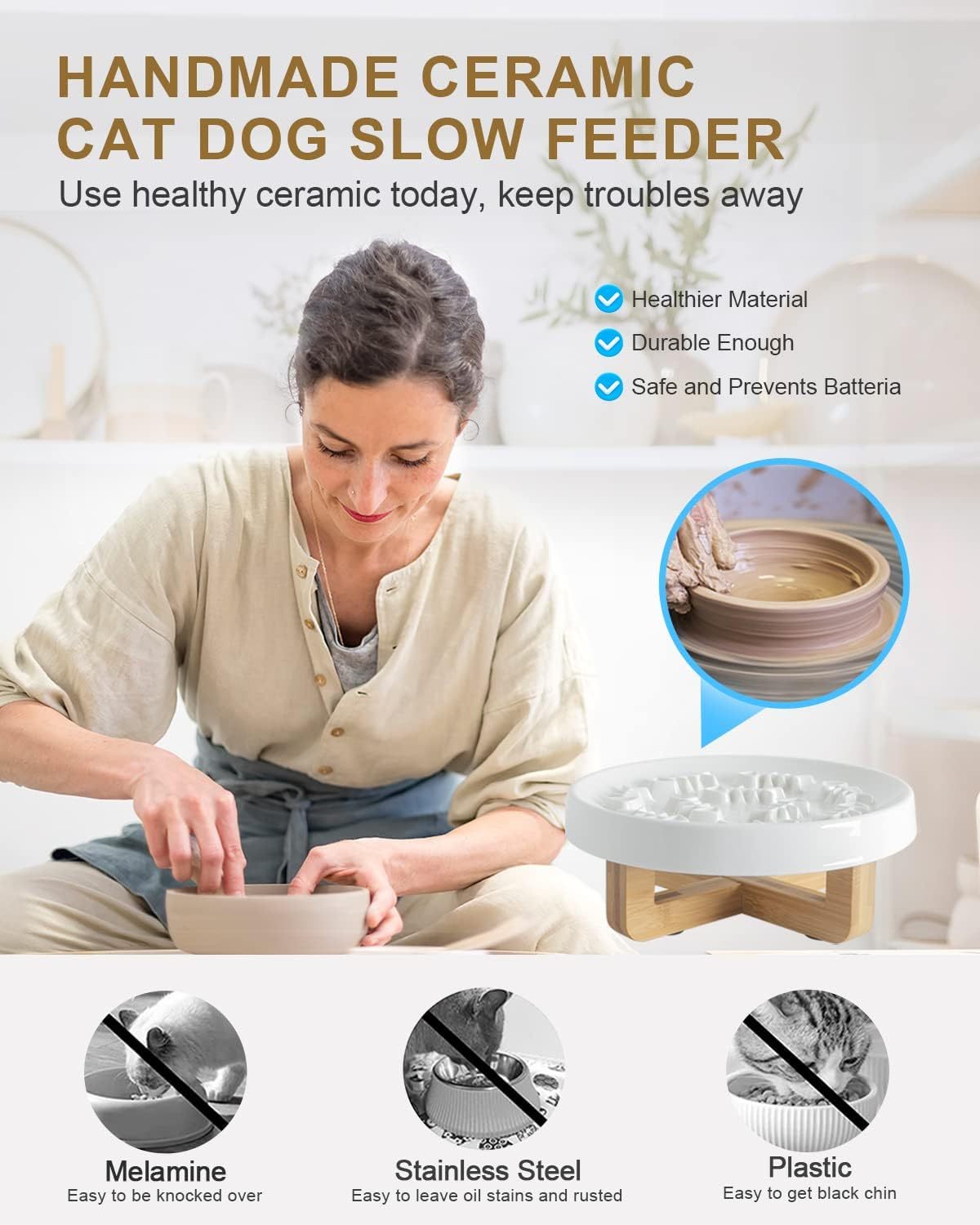 Ceramic Pet Feeder, Slow Feed Cat Bowls For Healthy Eating For Cats And Small Dogs